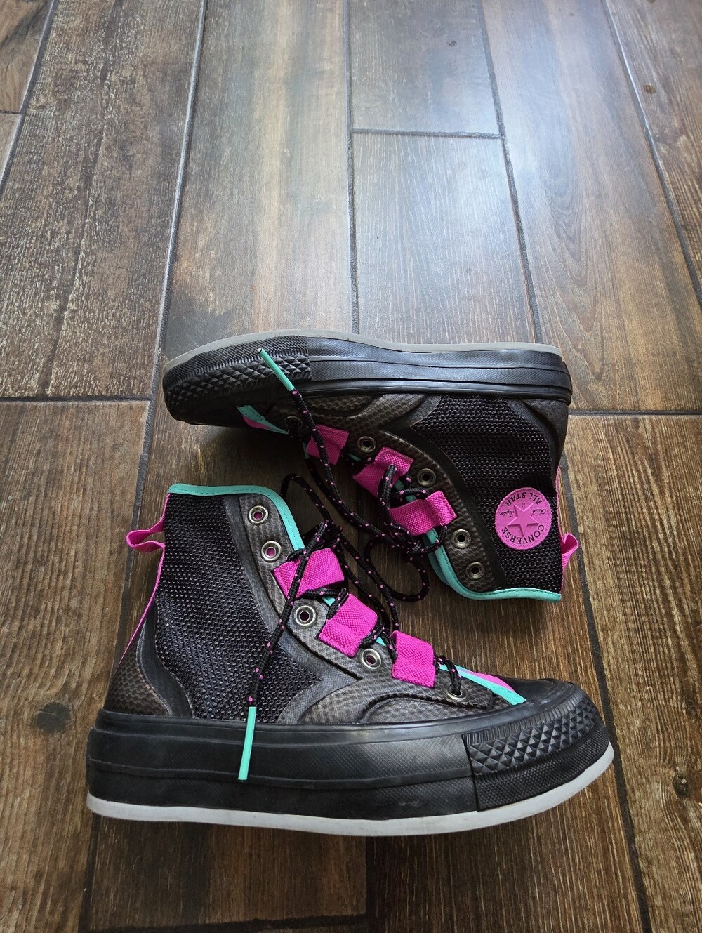 Converse Youth Black Canvas Sneakers with Pink Detail Chuck '70